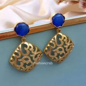 Golden with Blue Stone Earrings