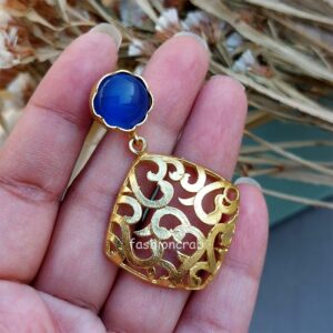 Golden with Blue Stone Earrings