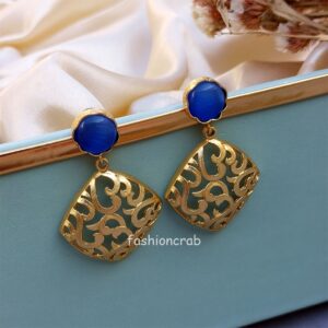 Golden with Blue Stone Earrings