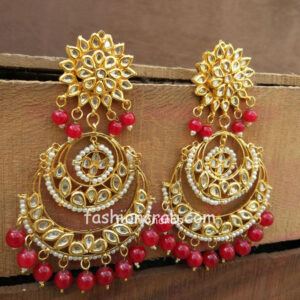 Gorgeous Maroon Pearl Kundan Chandbali Earring