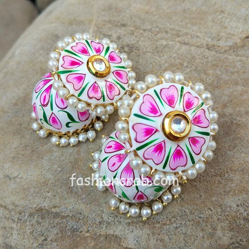 Hand Painted Earrings with Pearl Drop