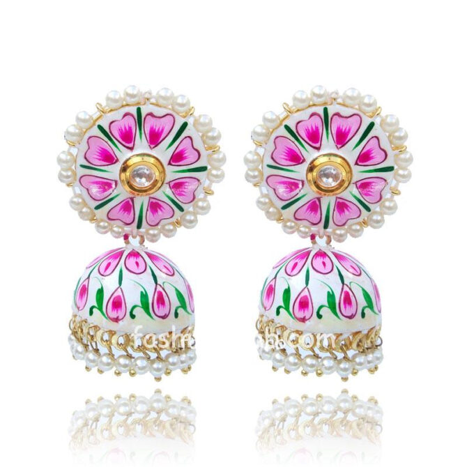 Hand Painted Earrings with Pearl Drop Hand Painted Earrings with Pearl Drop