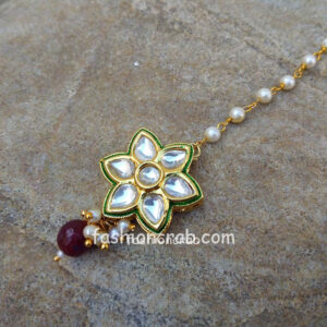 Kundan Maang Tikka with Maroon Pearl