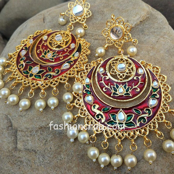 Maroon Meenakari Big Chandbali Earring