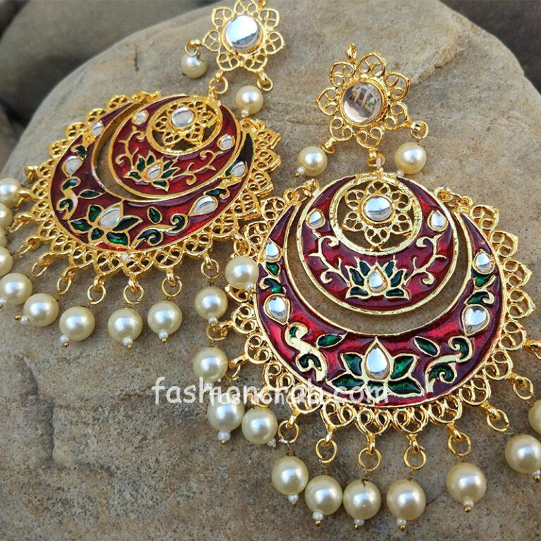 Maroon Meenakari Big Chandbali Earring