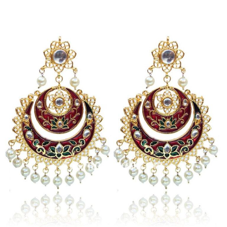 Maroon Meenakari Big Chandbali Earring