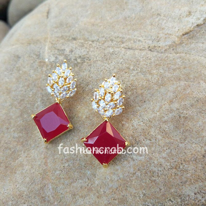 Maroon Stone Crystal Earrings-01 Maroon Stone Crystal Earrings
