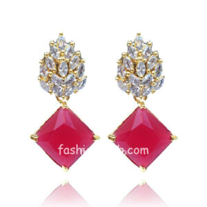 Maroon Stone Crystal Earrings