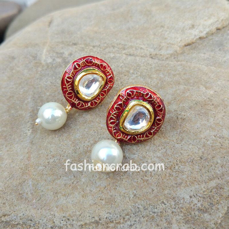 Pearl Kundan Stud Earrings for Women | FashionCrab.com