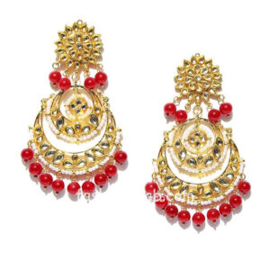 Gorgeous Maroon Pearl Kundan Chandbali Earring