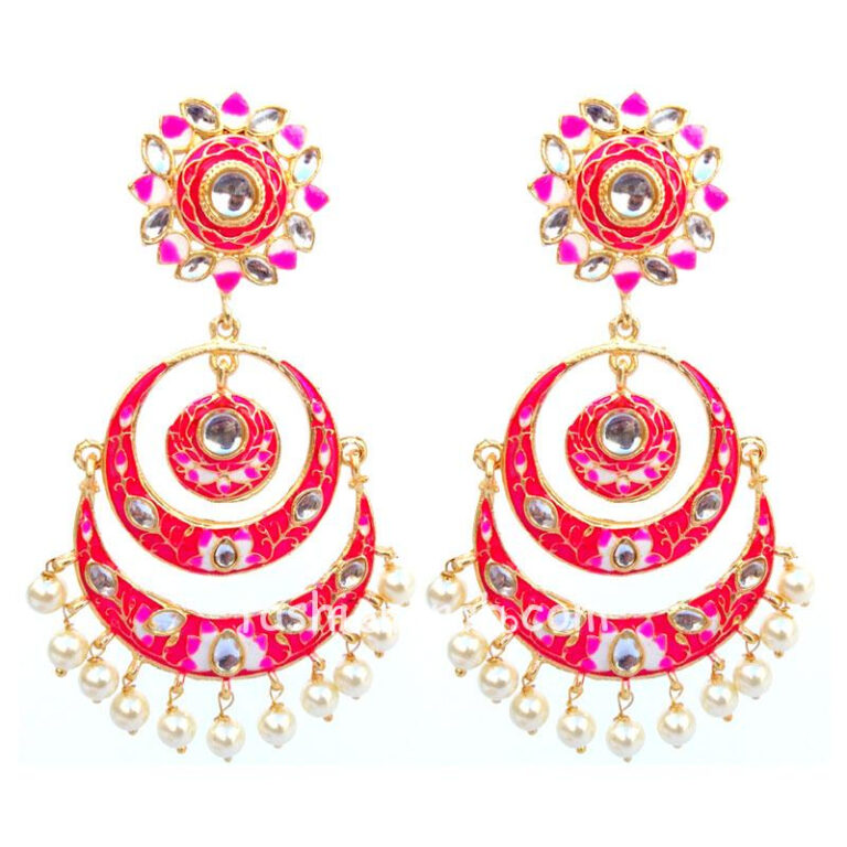 Pink Meenakari Chandbali Earrings