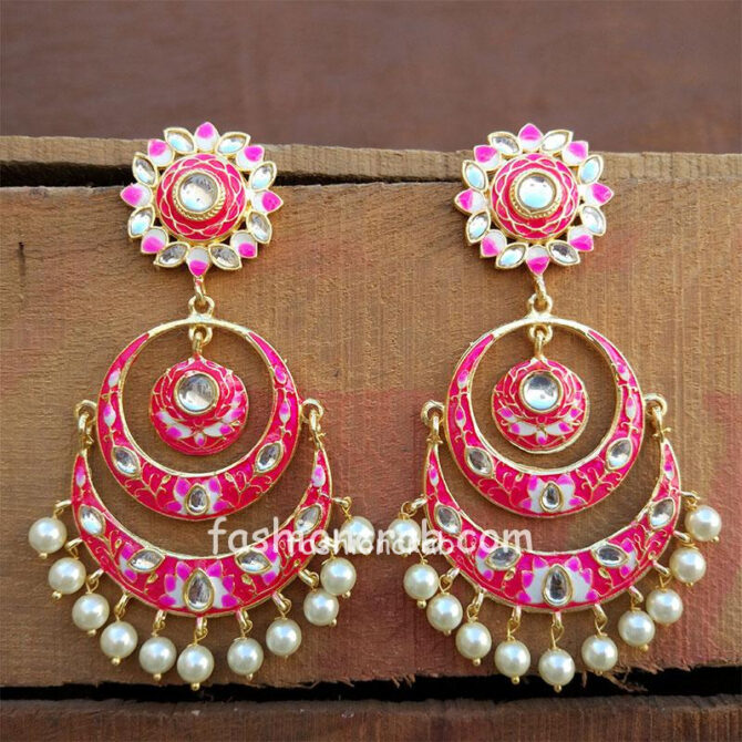 Pink Meenakari Chandbali Earrings Pink Meenakari Chandbali Earrings