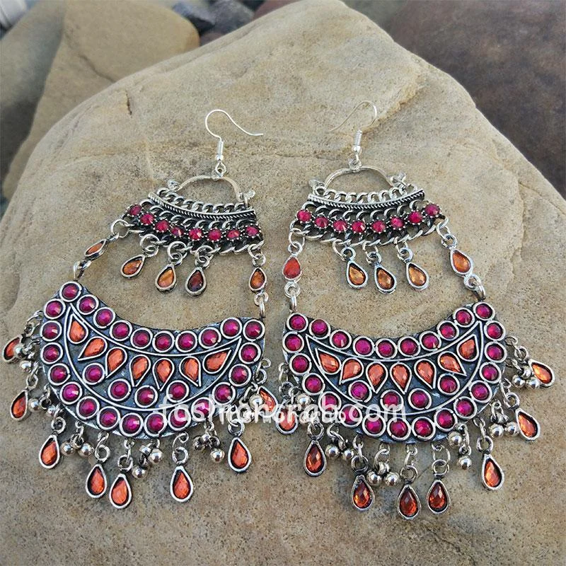 Pink Orange Oxidized Earrings for Women