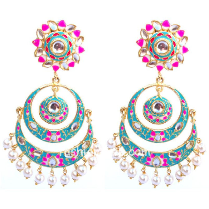 Sea Green Meenakari Chandbali Earring
