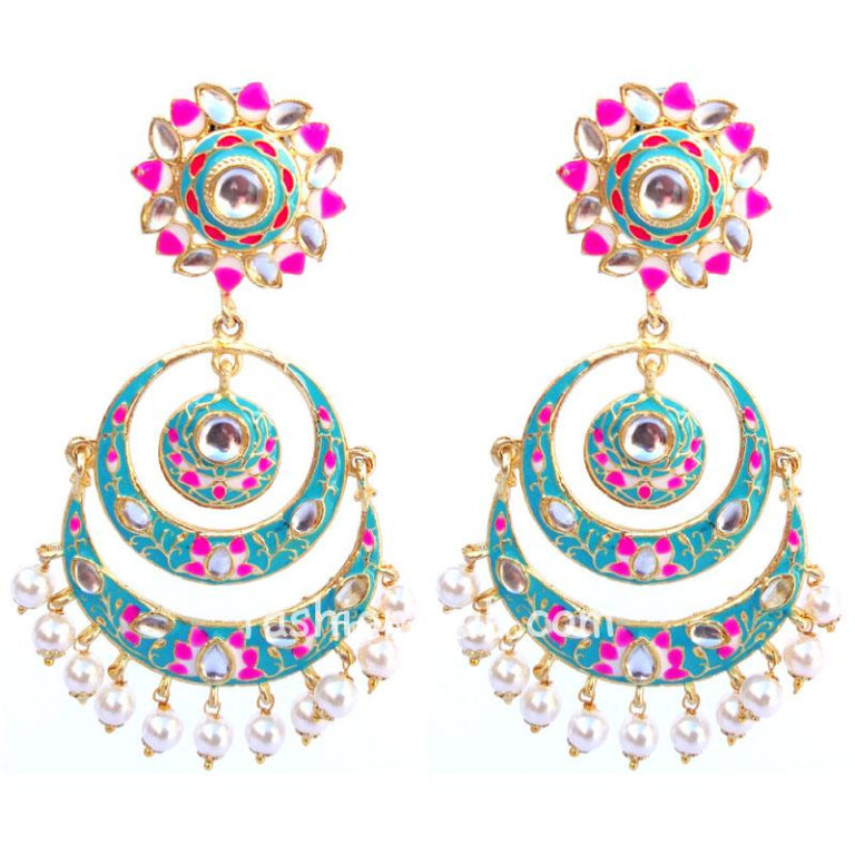 Sea Green Meenakari Chandbali Earring