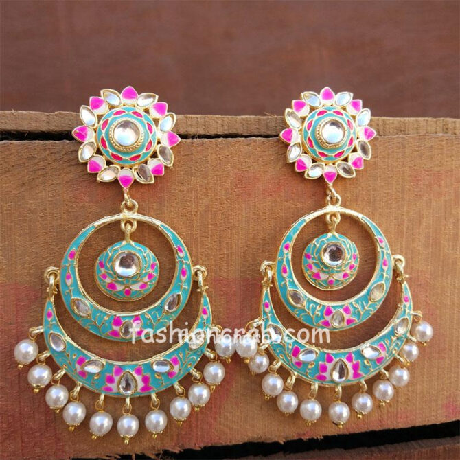 Sea Green Meenakari Chandbali Earring Sea Green Meenakari Chandbali Earring