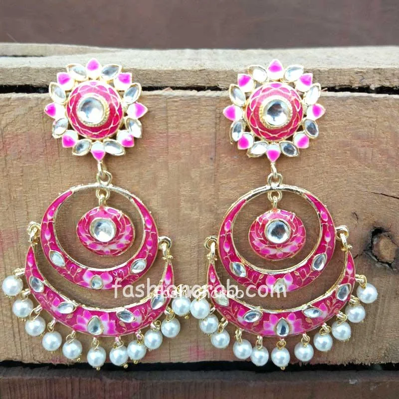 Dark Pink Meenakari Chandbali Earring