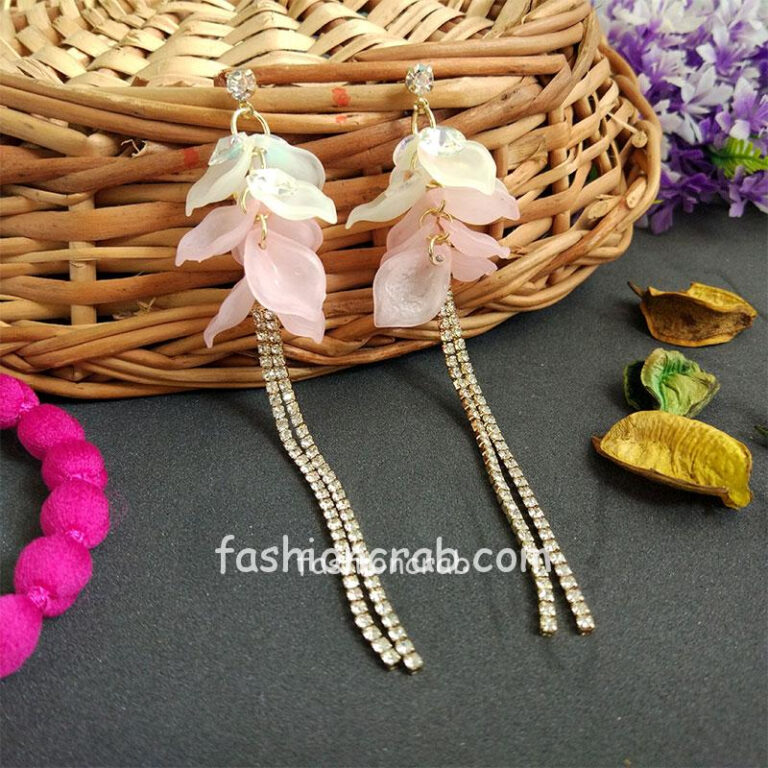 Baby Pink Flower Tassel Earrings