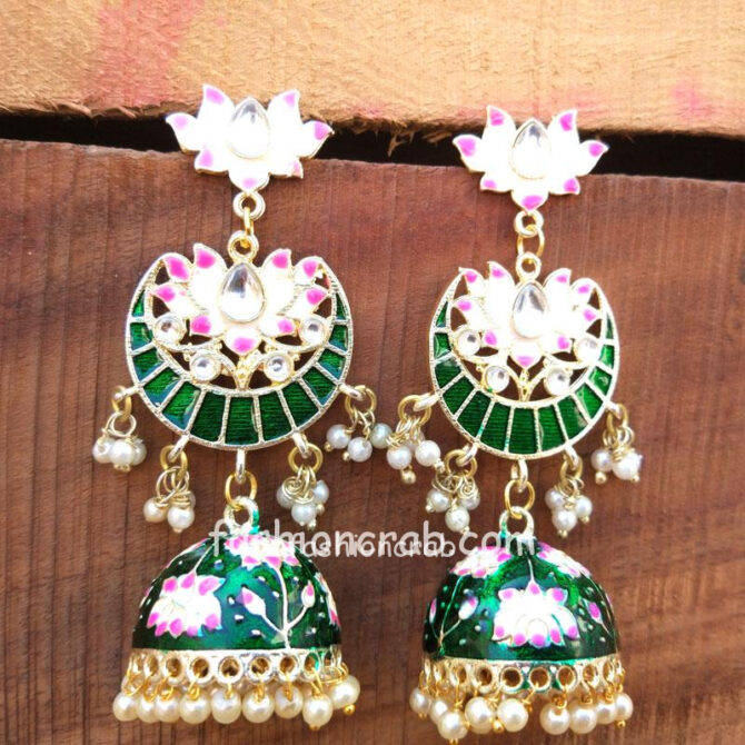 Green Meenakari Jhumka Earring for Girls Green Meenakari Jhumka Earring for Girls
