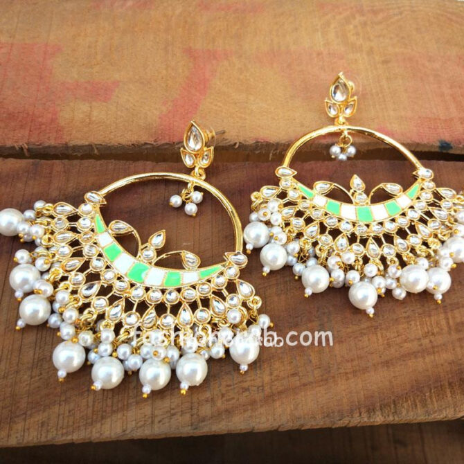 Light Green Meenakari Hoop Earring for Lehenga