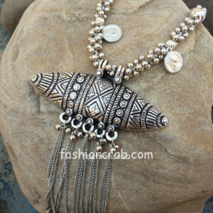 Long Oxidised Silver Necklace for Saree