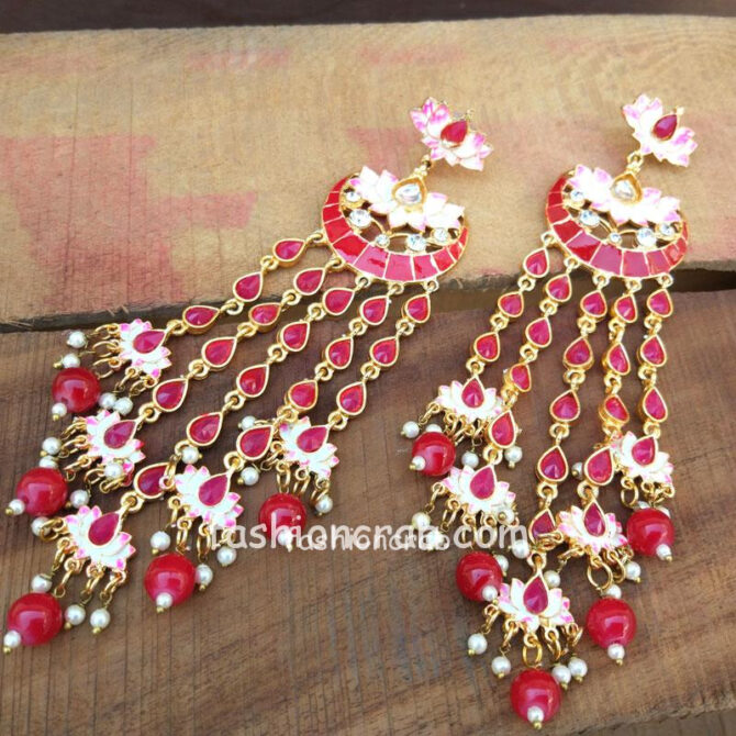 Maroon Meenakari Lotus Earrings