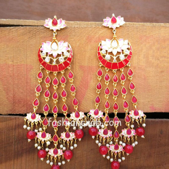 Maroon Meenakari Lotus Earrings Maroon Meenakari Lotus Earrings