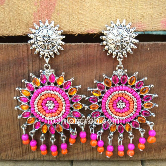 Pink Orange Earrings for Kurta Pink Orange Earrings for Kurta