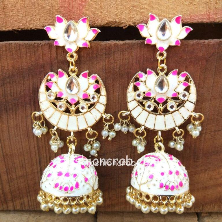 White Meenakari Jhumka Earring for Girls