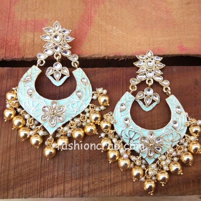 Baby Blue Chandbali Earring for Lehenga Baby Blue Chandbali Earring for Lehenga