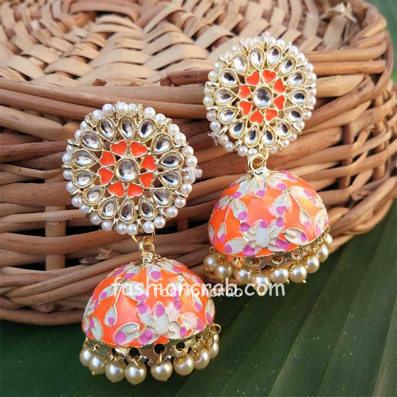 Bollywood Style Indian Orange Jhumka Earring