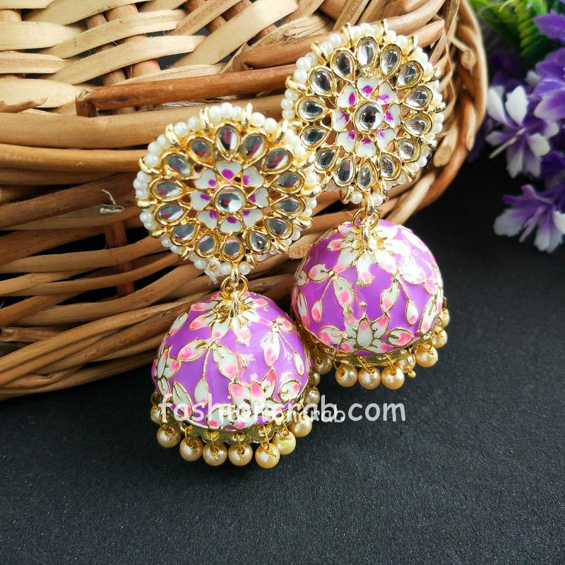 Bollywood Style Meenakari Purple Jhumka Earring | FashionCrab.com