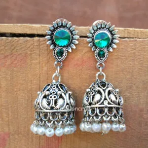 Bottle Green Jhumka Earrings