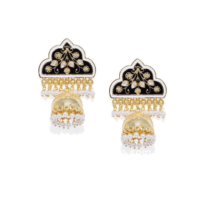 Golden Jhumka with Black Meenakari Golden Jhumka with Black Meenakari