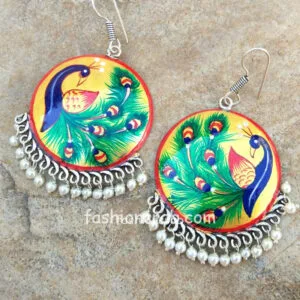 Hand Painted Oxidised Silver Earrings