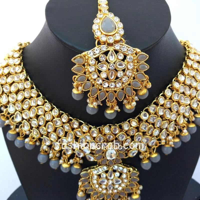 Indian Bridal Wedding Jewelry Set for Grey Lehenga