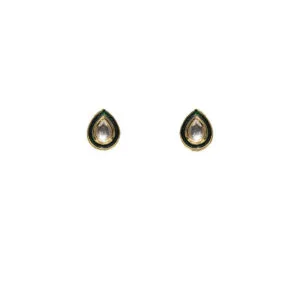 Kundan Green Meena Drop Shaped Stud