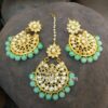 Kundan Maang Tikka with Earring for Green Lehenga