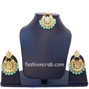 Kundan Maang Tikka with Earring for Green Lehenga