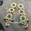 Long Green Pearl Earrings with Maangtikka