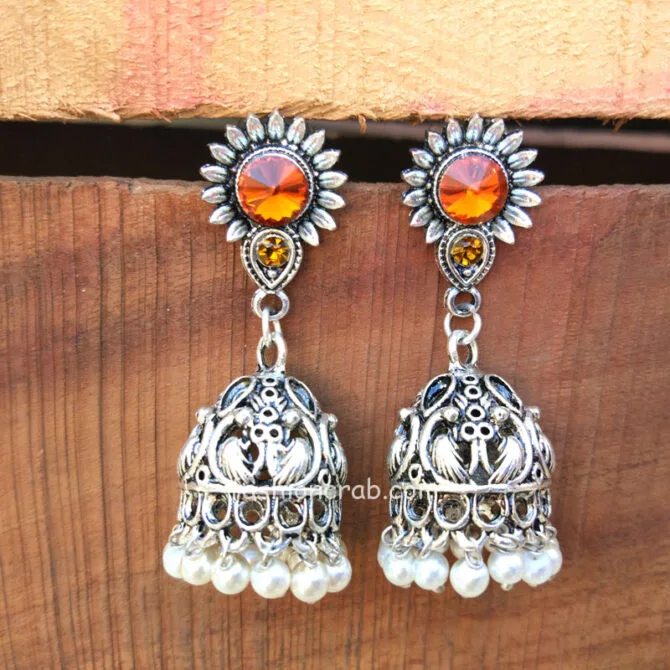 Orange Jhumka Earrings for Women
