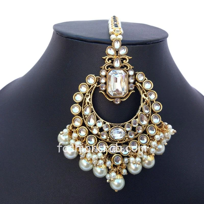 Pearl Earrings with Maang Tikka Set for Women