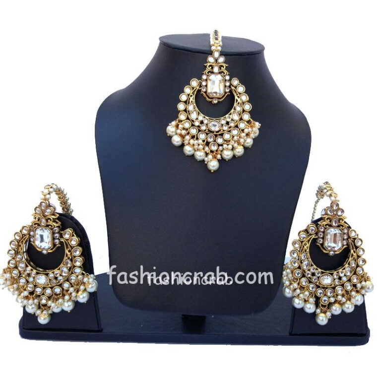 Pearl Earrings with Maang Tikka Set for Women