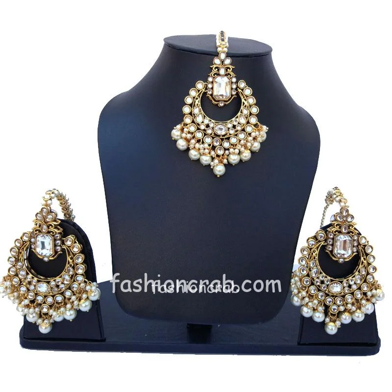 Pearl Earrings with Maang Tikka Set for Women