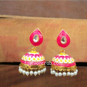 Pink Colour Jhumka Earrings