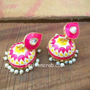 Pink Colour Jhumka Earrings