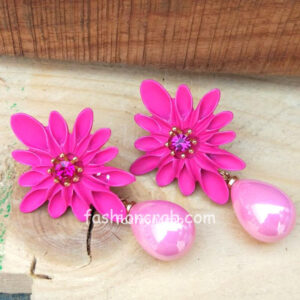Pink Flower Pearl Earrings for Women