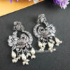 Silver Look Alike Peacock Studded Drop Earring