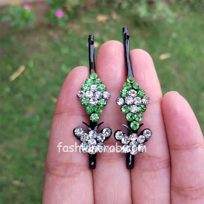Green White Crystal Hair Pins for Wedding Green White Crystal Hair Pins for Wedding