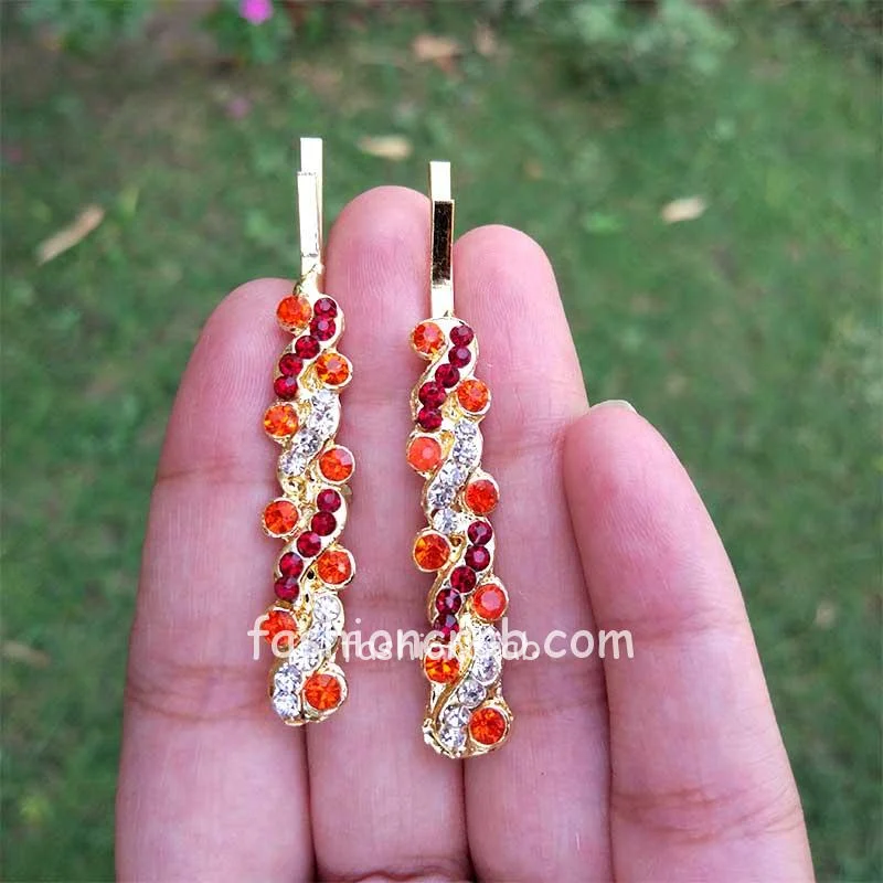 Orange Crystal Hair Pins for Wedding